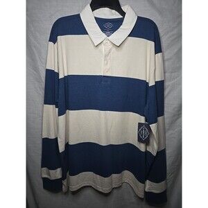 St. John's Bay Long Sleeve Polo Shirt XL True Navy Stripe NWT